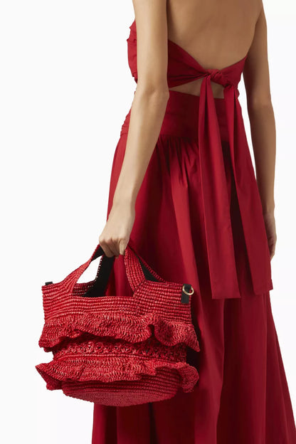Sensi Studio Medium Ruffle Bag in Toquilla Straw