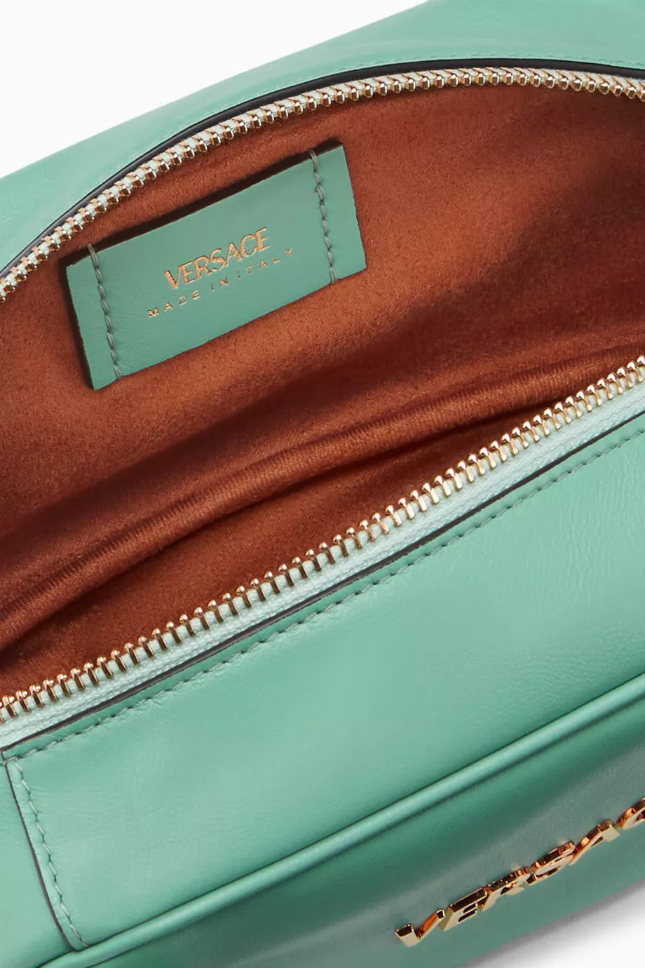 Versace Mini Tag Bowling Bag in Leather