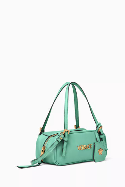 Versace Mini Tag Bowling Bag in Leather
