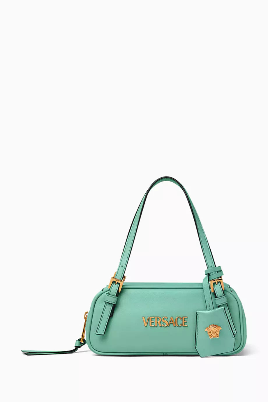 Versace Mini Tag Bowling Bag in Leather