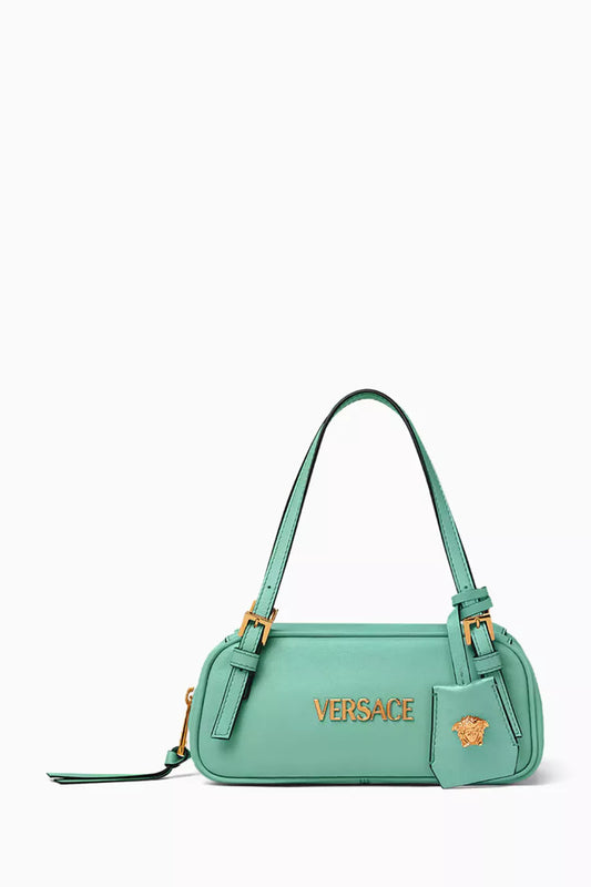 Versace Mini Tag Bowling Bag in Leather