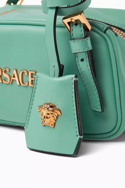 Versace Mini Tag Bowling Bag in Leather