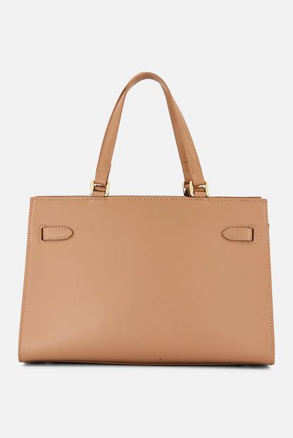 Bebe Women Brand Logo Satchel, Beige