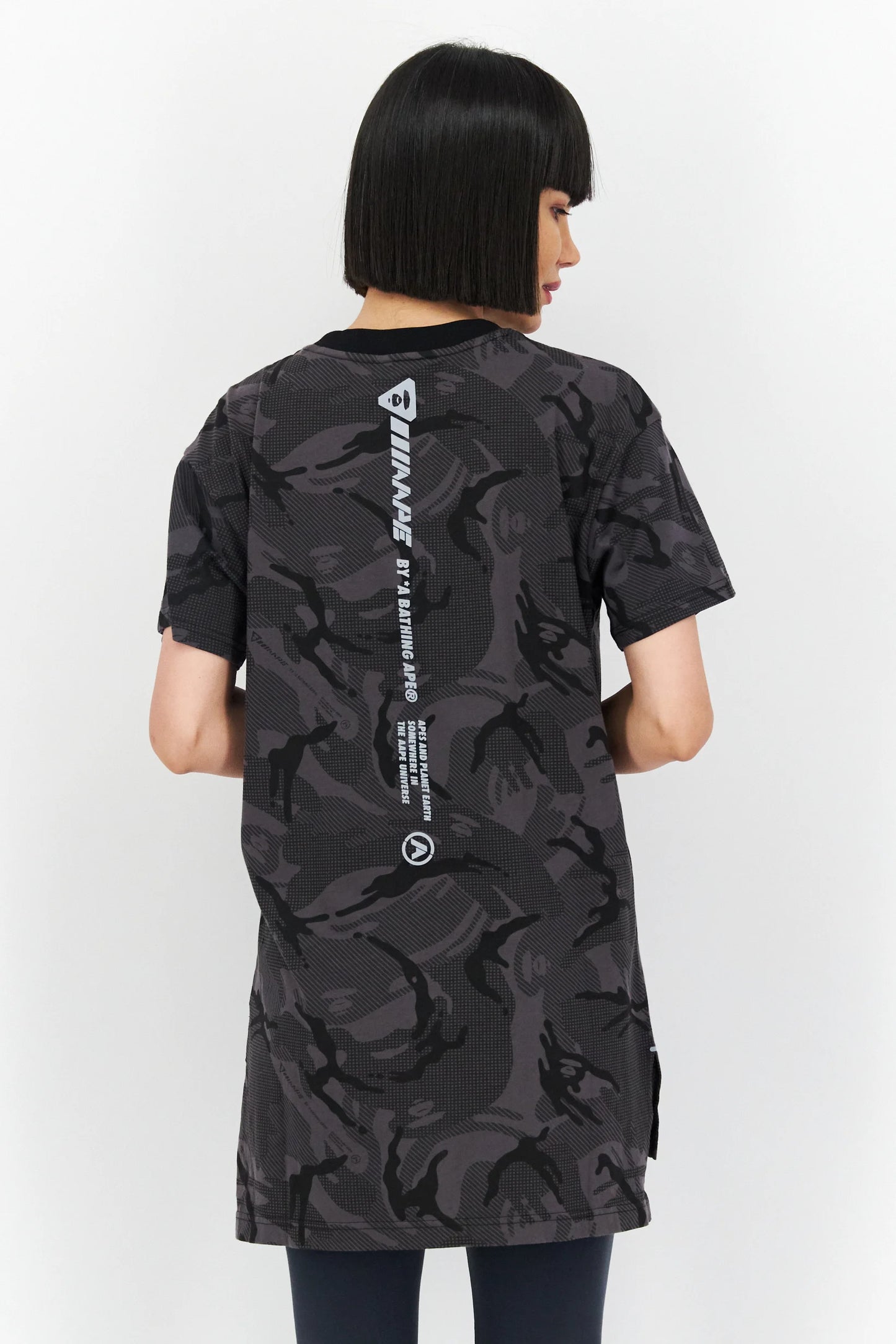 AAPE Women Crew Neck Short Sleeves Camouflage T-Shirt, Black