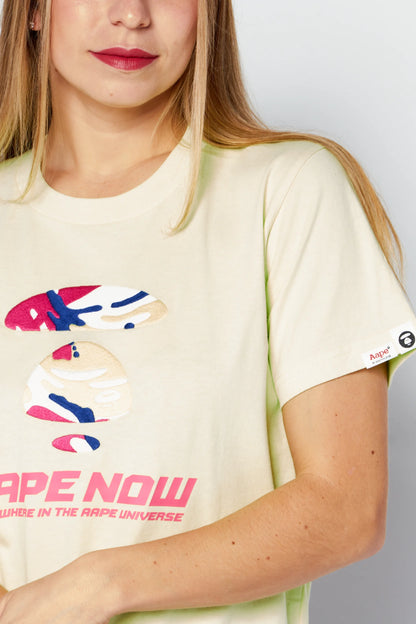 AAPE Women Crew Neck Short Sleeves Embroidered T-shirt, Lime