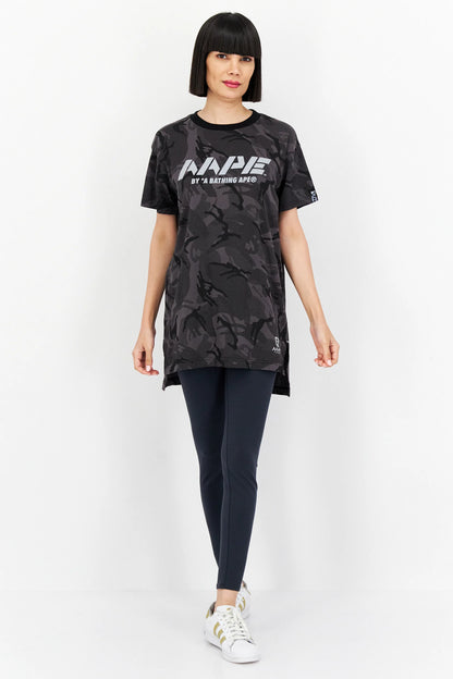 AAPE Women Crew Neck Short Sleeves Camouflage T-Shirt, Black