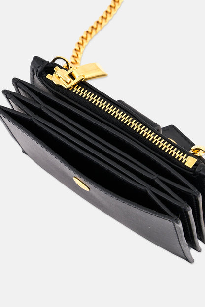 Bally Plain Card Holder With Detachable Chain Strap, Black