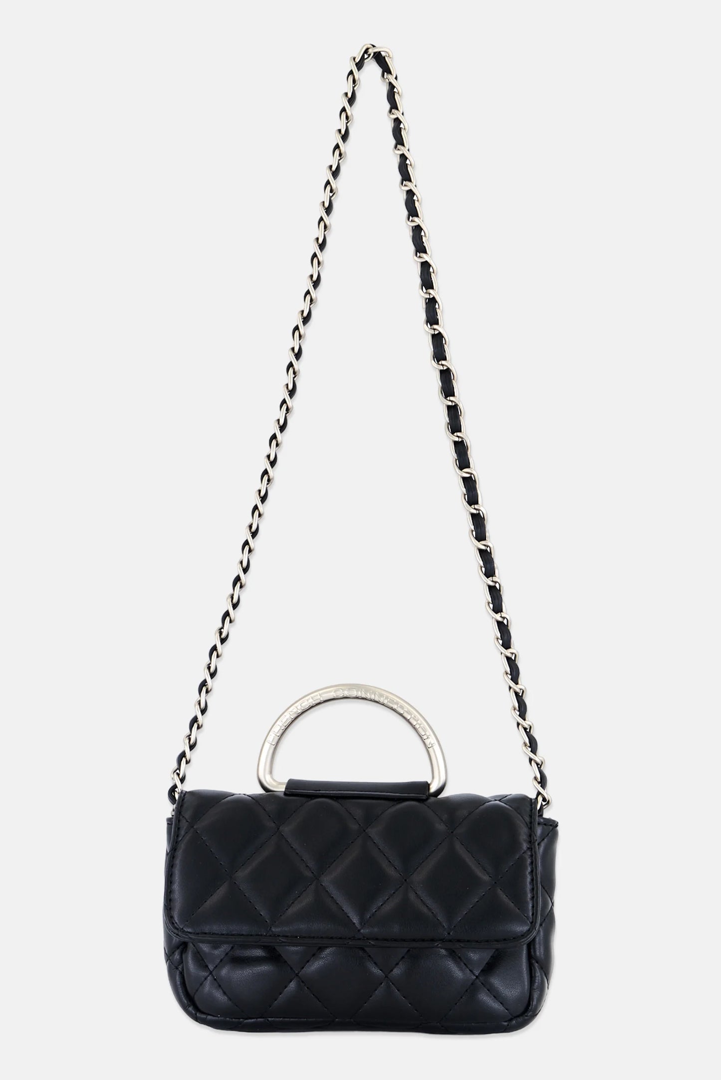 French Connection Quilted Crossbody Bag 11 H x 19 L x 5 W cm, Black
