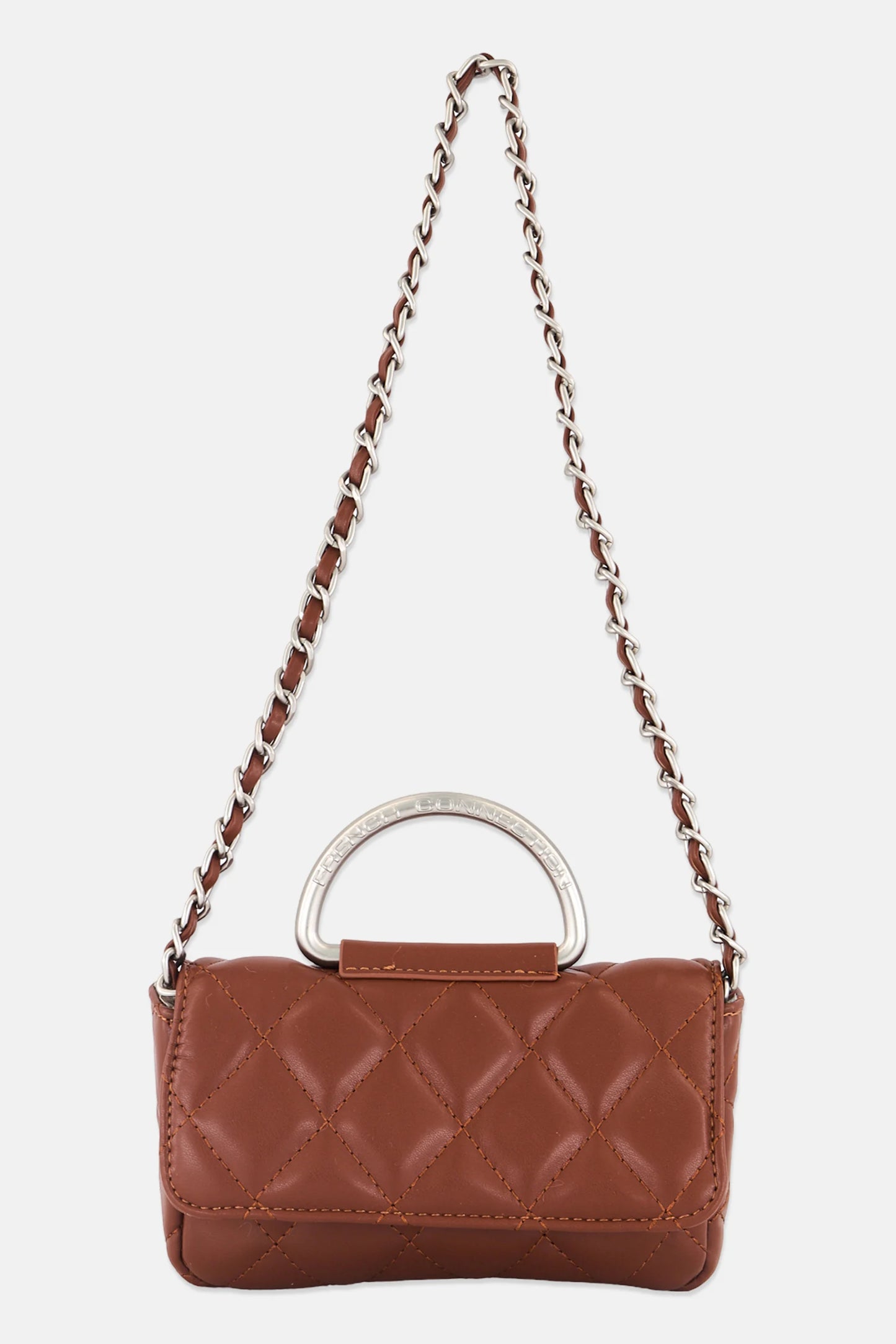 French Connection Quilted Crossbody Bag 11 H x 19 L x 5 W cm, Dark Brown