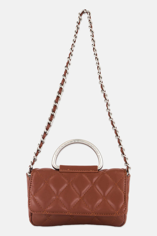 French Connection Quilted Crossbody Bag 11 H x 19 L x 5 W cm, Dark Brown