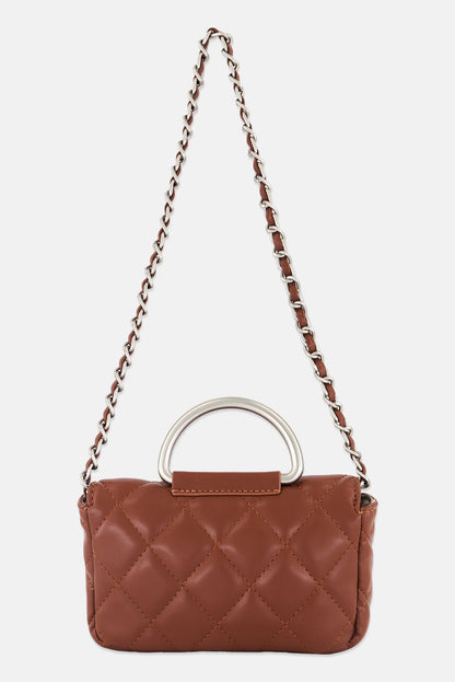 French Connection Quilted Crossbody Bag 11 H x 19 L x 5 W cm, Dark Brown